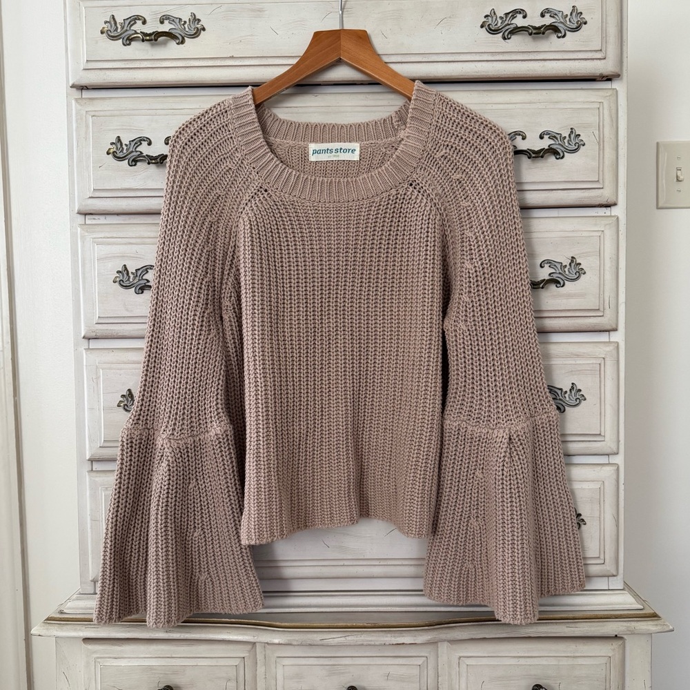 Boho Beige Flare Sleeve Sweater